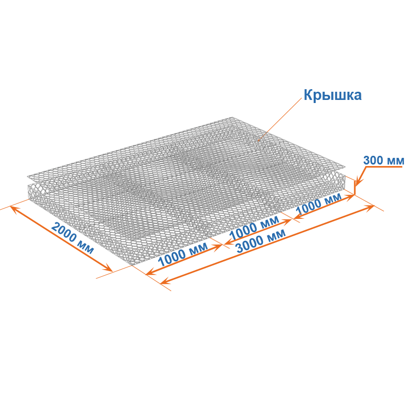 Габион матрац ГСИ-М 3х2х0,3 оцинкованный, Ø проволоки 2,7 мм, размер ячейки 6х8 см фото